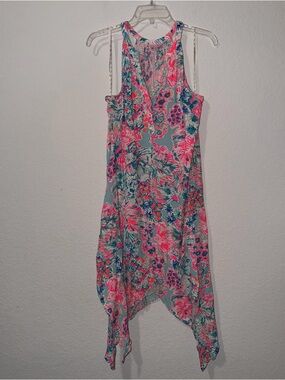 Lilly Pulitzer Vibrant Floral Rayon Dress in Pink & Aqua